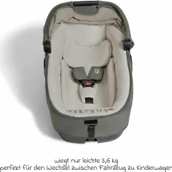 Auto-Babywanne Calmi R129 (40 cm - 75 cm) ab Geburt - 12 Monate im Auto und auf den Kinderwagen Vinca, Aeria, Finiti verwendbar inkl. Regenschutz - Signature - Evergreen