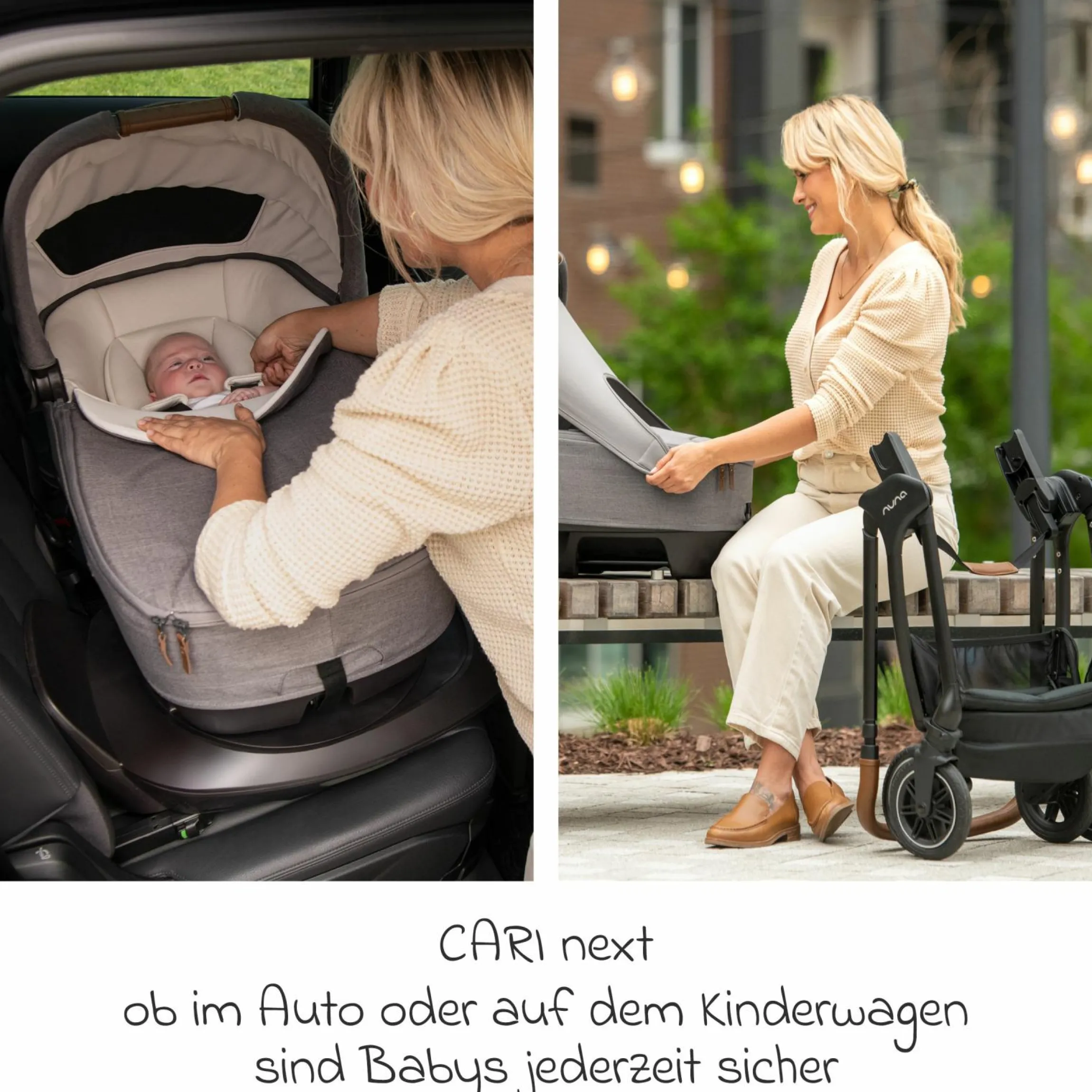 Auto-Babywanne CARI next im Auto und auf dem Kinderwagen verwendbar - Caviar - Kollektion 2025