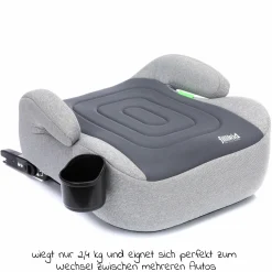 Auto-Kindersitzerhöhung Booster i-Size ab 7 Jahre - 12 Jahre (125 cm - 150 cm) mit einklappbarer Isofix-Halterung & Getränkehalter - Dunkelgrau Grau