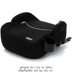 Auto-Kindersitzerhöhung Booster i-Size ab 7 Jahre - 12 Jahre (125 cm - 150 cm) mit einklappbarer Isofix-Halterung & Getränkehalter - Schwarz