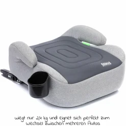 Auto-Kindersitzerhöhung Booster i-Size ab 7 Jahre - 12 Jahre (125 cm - 150 cm) mit einklappbarer Isofix-Halterung & Getränkehalter inkl. Gurtpolster - Dunkelgrau Grau