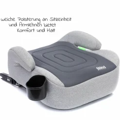 Auto-Kindersitzerhöhung Booster i-Size ab 7 Jahre - 12 Jahre (125 cm - 150 cm) mit einklappbarer Isofix-Halterung & Getränkehalter inkl. Gurtpolster - Dunkelgrau Grau