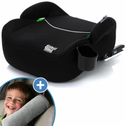 Auto-Kindersitzerhöhung Booster i-Size ab 7 Jahre - 12 Jahre (125 cm - 150 cm) mit einklappbarer Isofix-Halterung & Getränkehalter inkl. Gurtpolster - Schwarz