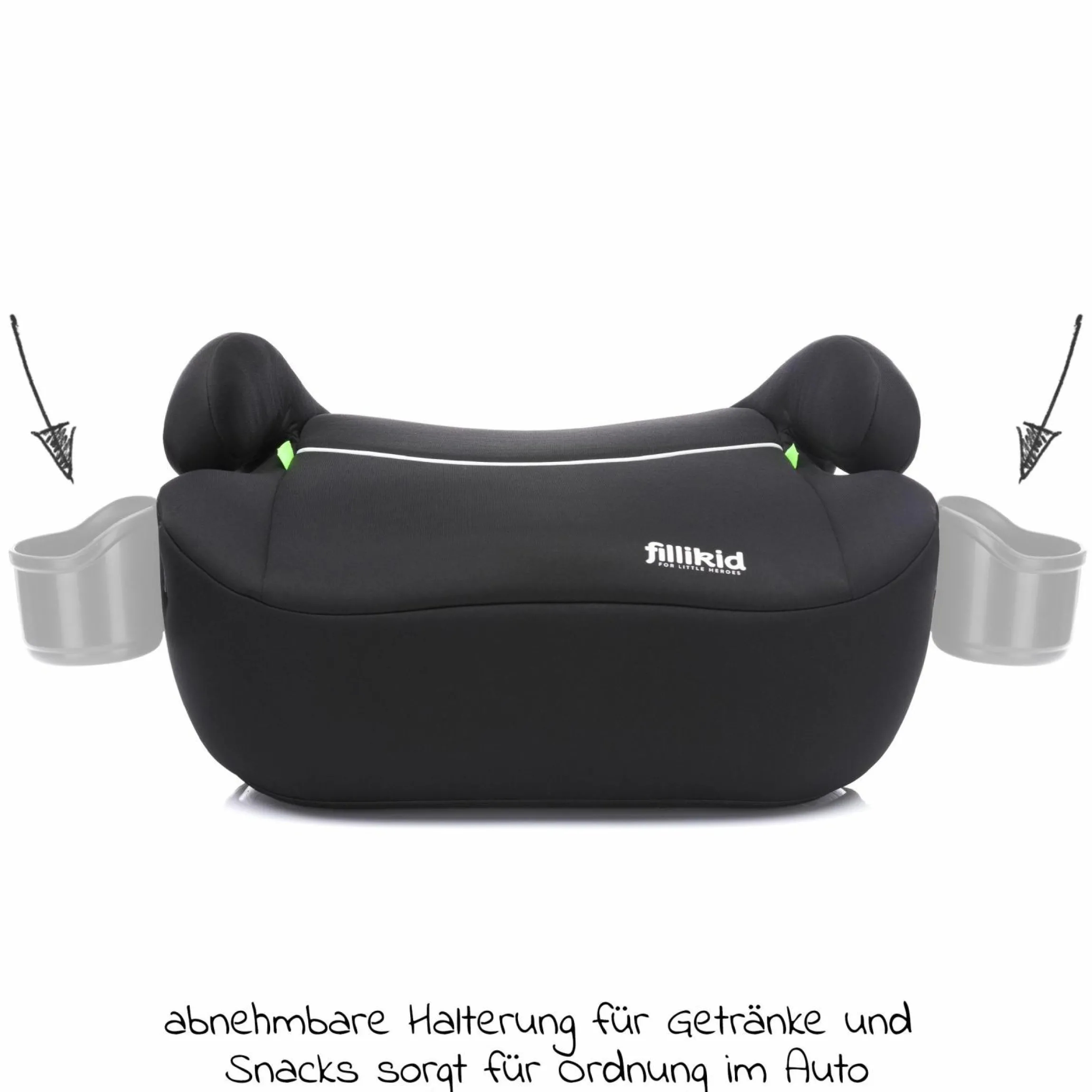 Auto-Kindersitzerhöhung Booster i-Size ab 7 Jahre - 12 Jahre (125 cm - 150 cm) mit einklappbarer Isofix-Halterung & Getränkehalter inkl. Gurtpolster - Schwarz
