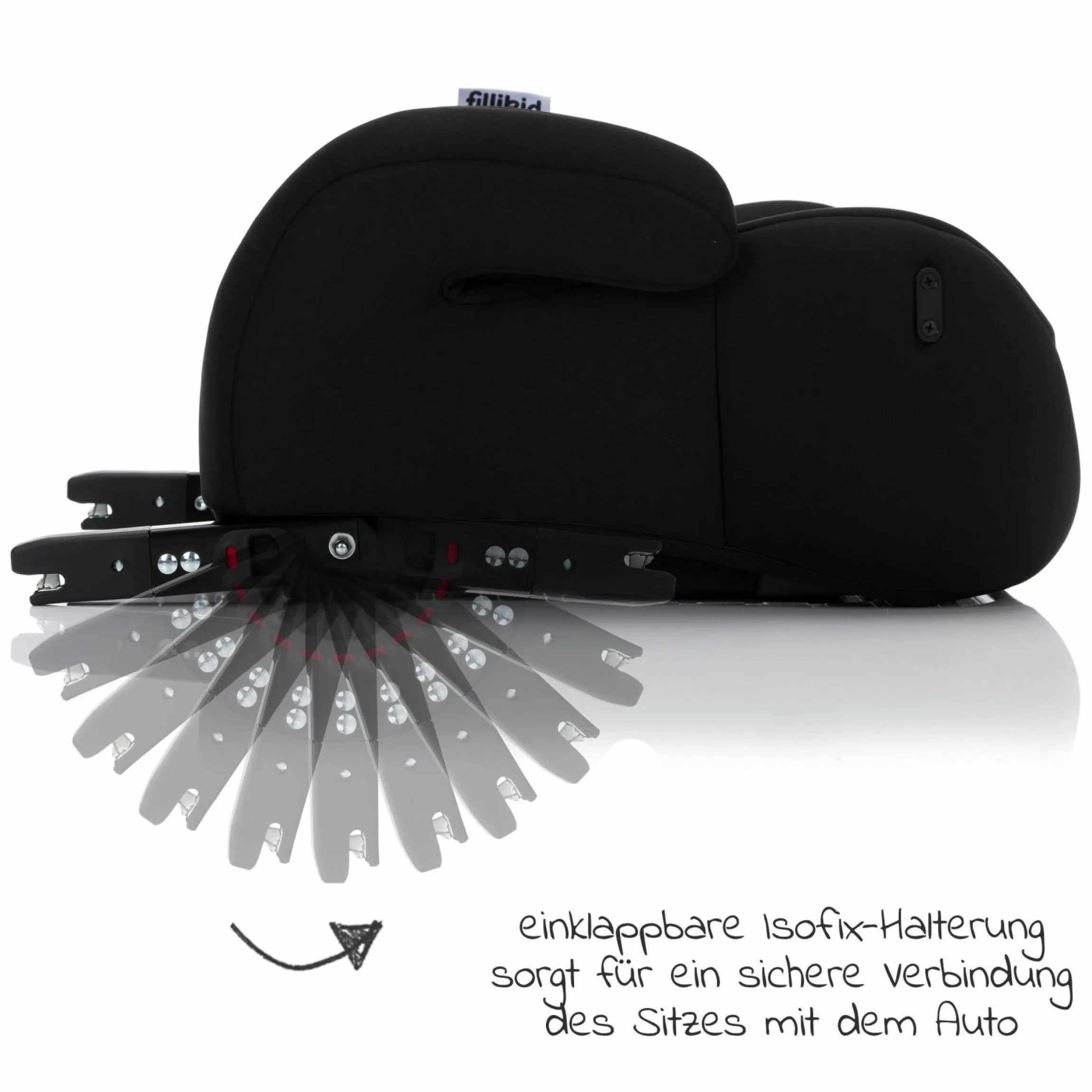 Auto-Kindersitzerhöhung Booster i-Size ab 7 Jahre - 12 Jahre (125 cm - 150 cm) mit einklappbarer Isofix-Halterung & Getränkehalter inkl. Gurtpolster - Schwarz