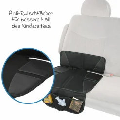 Autositz-Schutzunterlage / Polsterschutz schützt den Autositz vor Druckstellen und Verschmutzung mit 2 Taschen - Schwarz