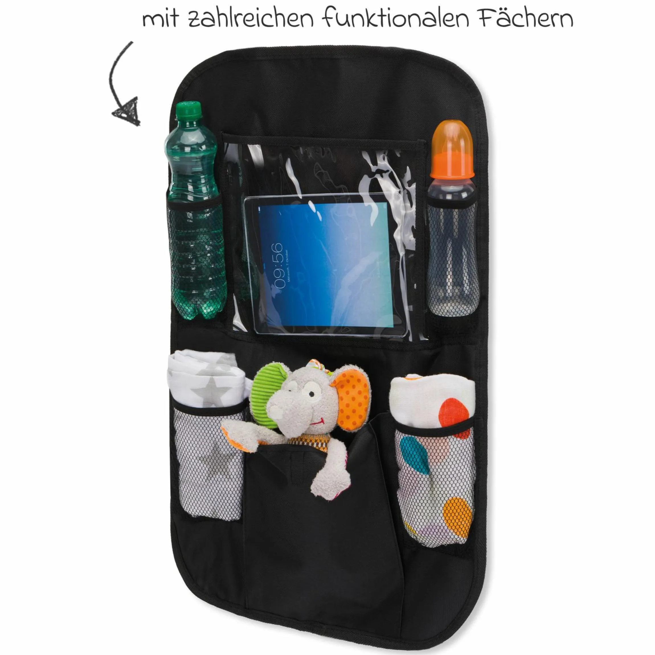Auto-Sitztasche Rückenlehnenschutz und Organizer - Schwarz