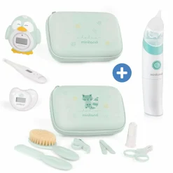 Baby Gesundheits-Set 13-tlg. - mit elektr. Nasensauger + 2 Fieberthermometer + Badethermometer + Pflege-Set - Mint