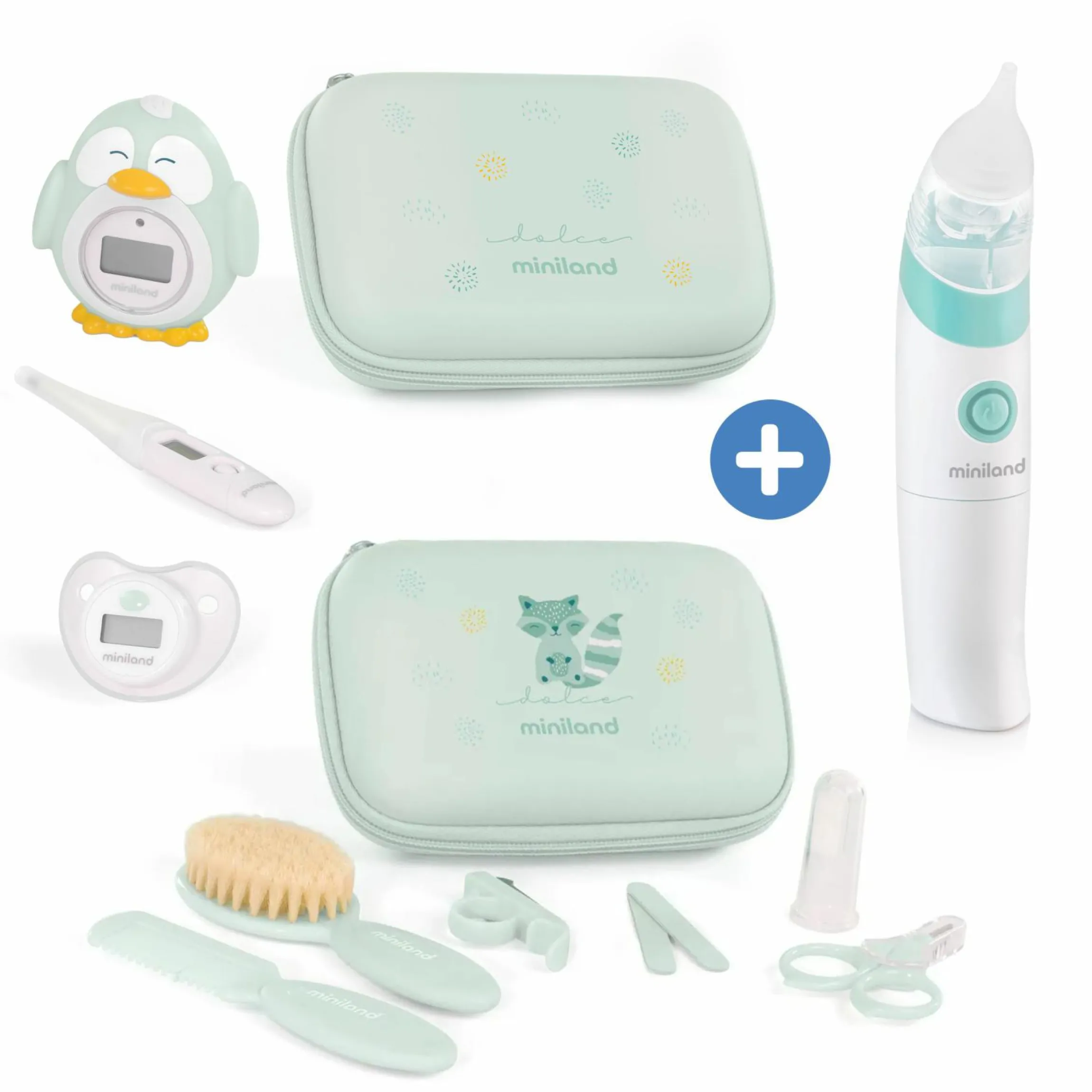 Baby Gesundheits-Set 13-tlg. - mit elektr. Nasensauger + 2 Fieberthermometer + Badethermometer + Pflege-Set - Mint