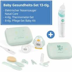 Baby Gesundheits-Set 13-tlg. - mit elektr. Nasensauger + 2 Fieberthermometer + Badethermometer + Pflege-Set - Mint