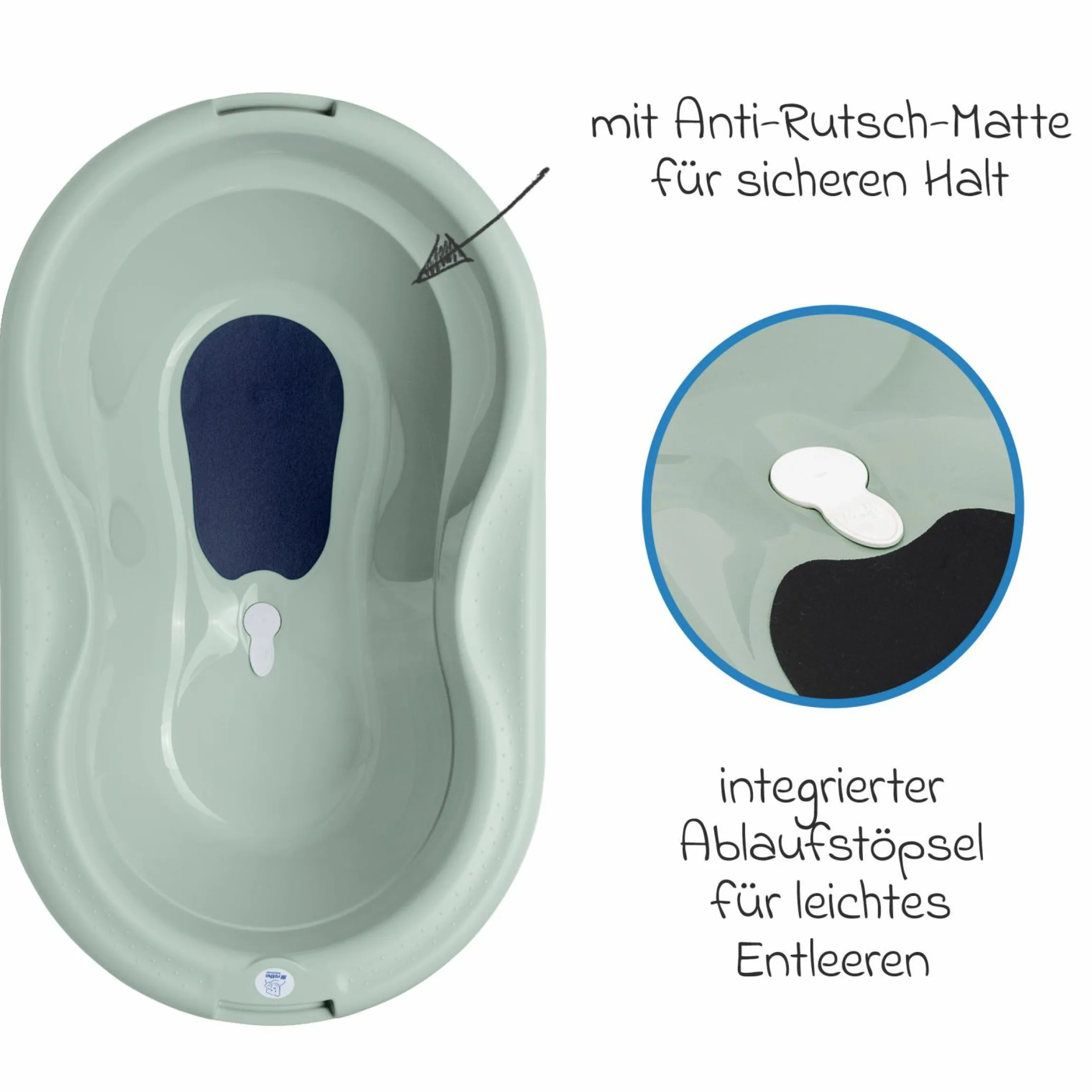 Baby-Badewanne Tilo - mit Anti-Rutschmatte - Sage Green
