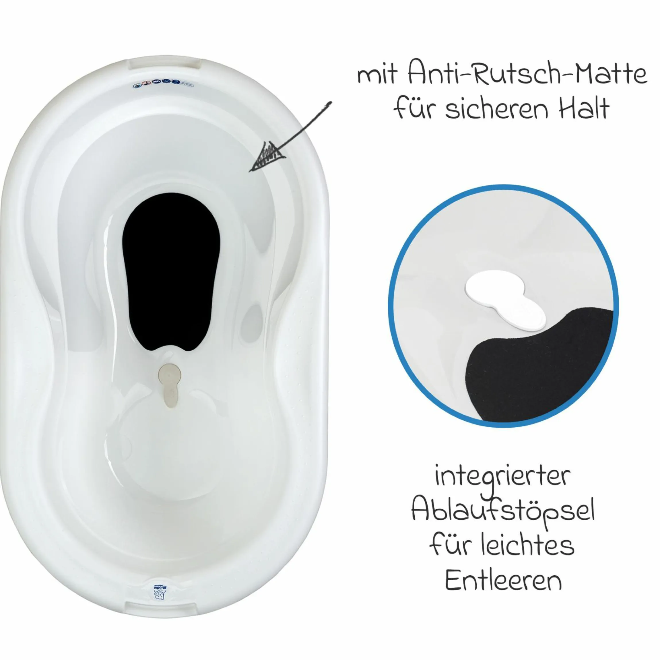 Baby-Badewanne Tilo - mit Anti-Rutschmatte - Mistletoe White
