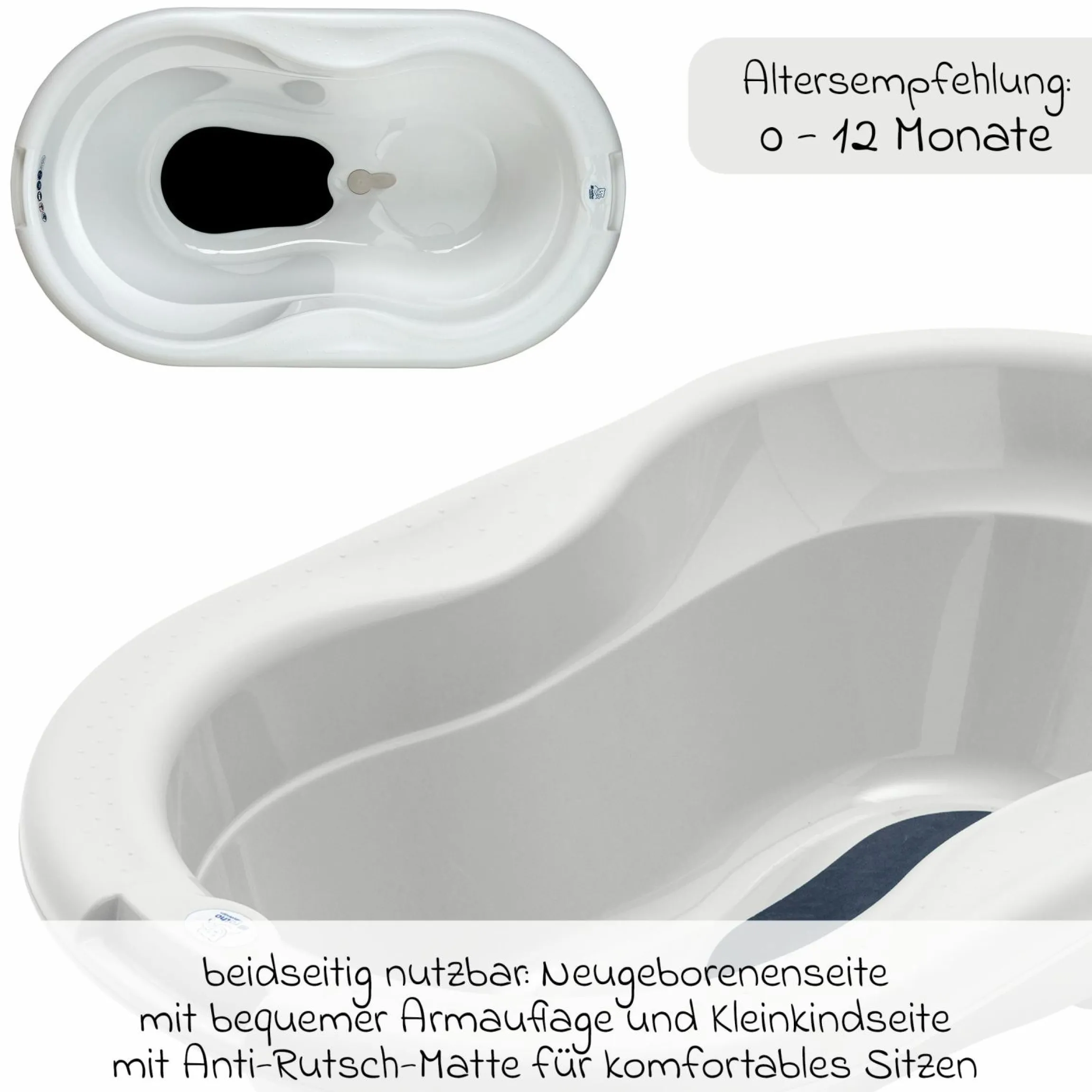 Baby-Badewanne Tilo - mit Anti-Rutschmatte - Mistletoe White