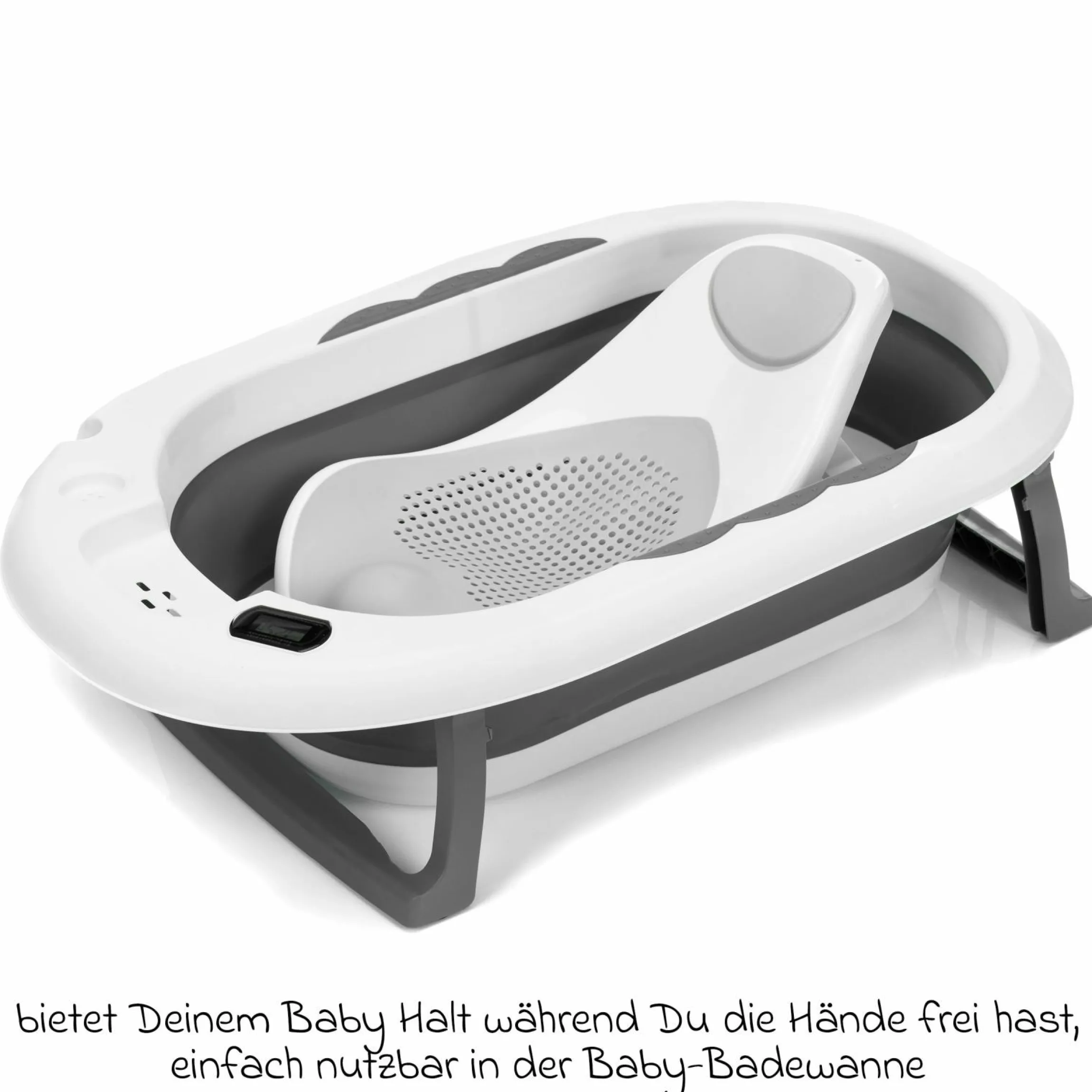 Baby-Badewannensitz Delfin mit ergonomischer Form inkl. Mull-Waschhandschuh 6er Pack - Grau