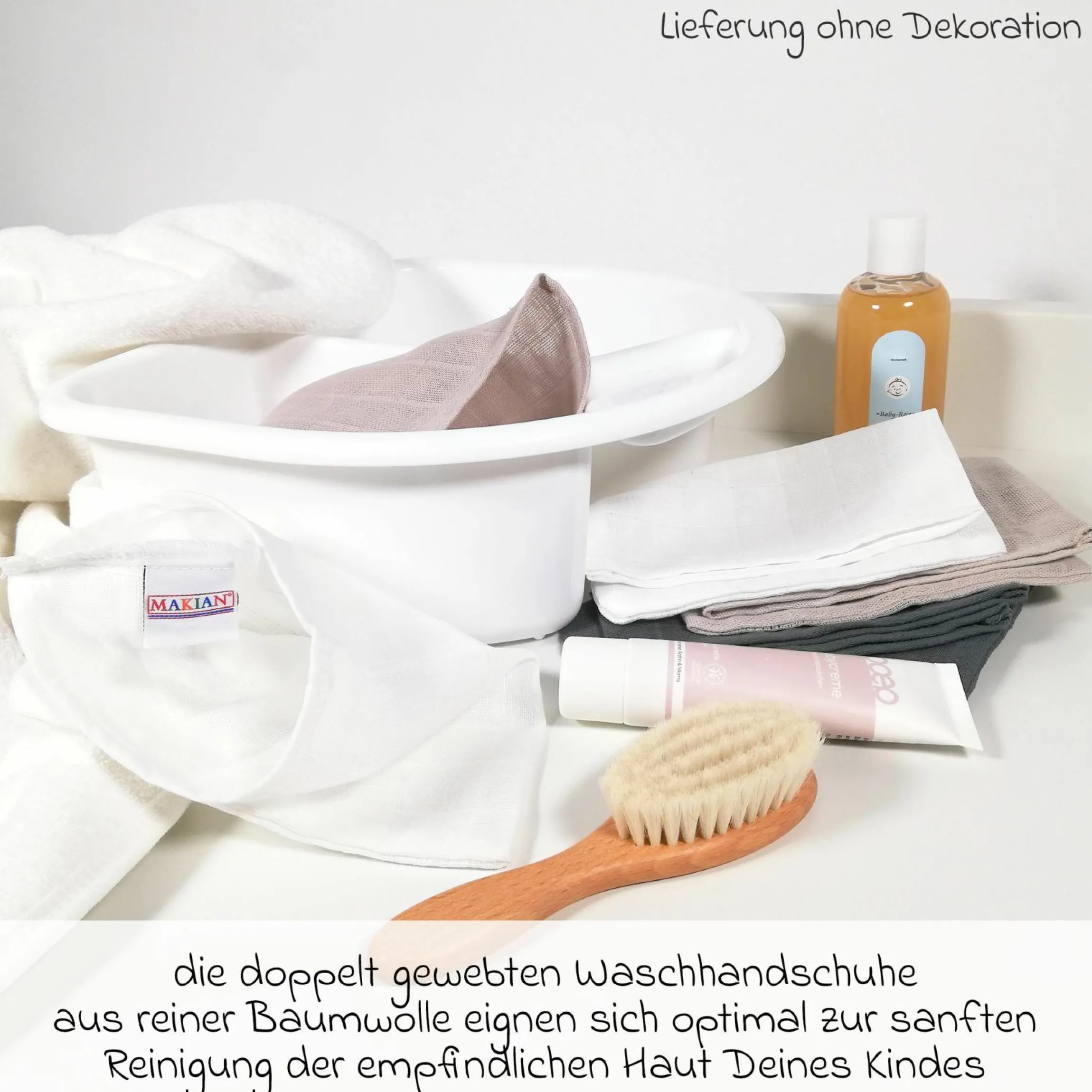 Baby-Badewannensitz Delfin mit ergonomischer Form inkl. Mull-Waschhandschuh 6er Pack - Grau