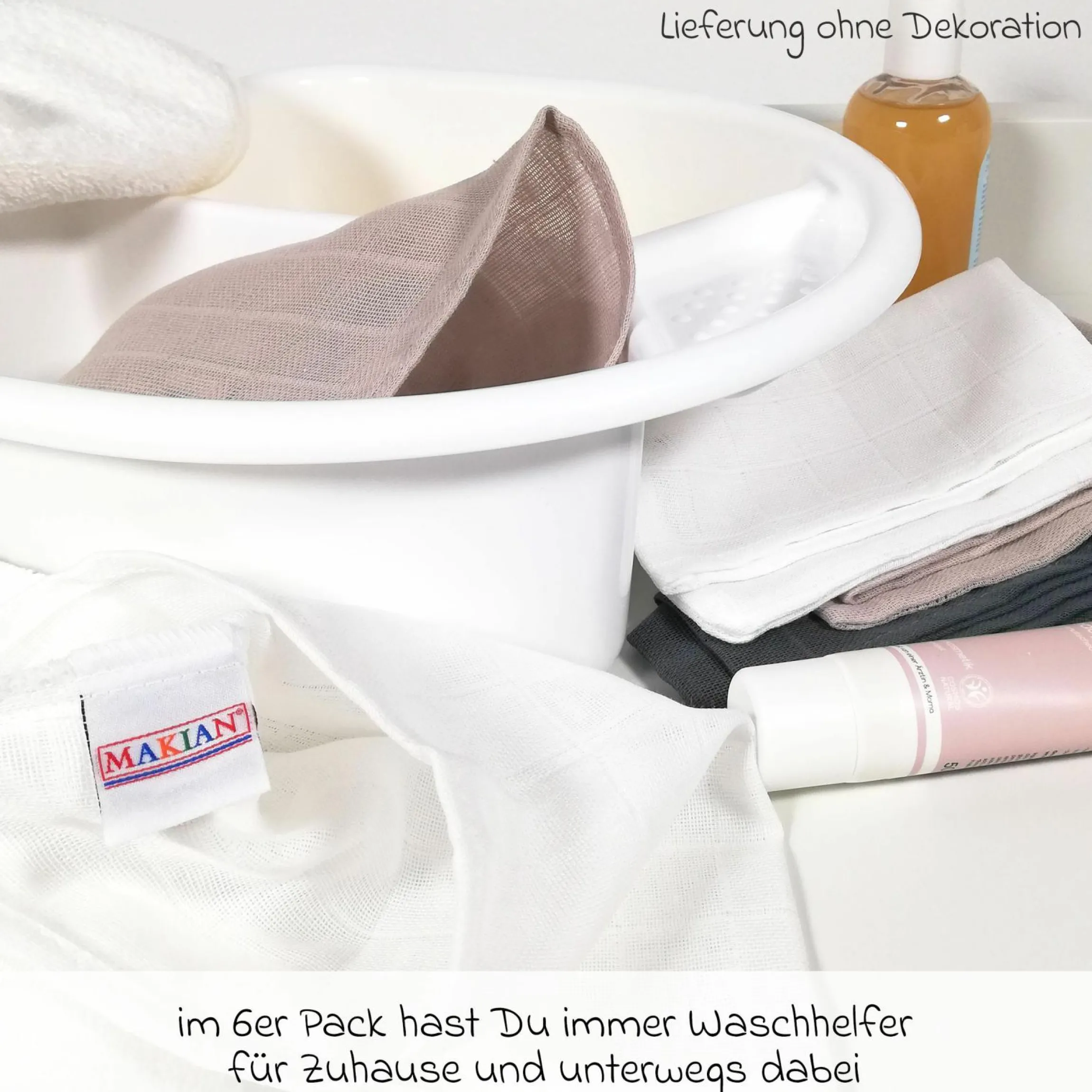 Baby-Badewannensitz Delfin mit ergonomischer Form inkl. Mull-Waschhandschuh 6er Pack - Grau