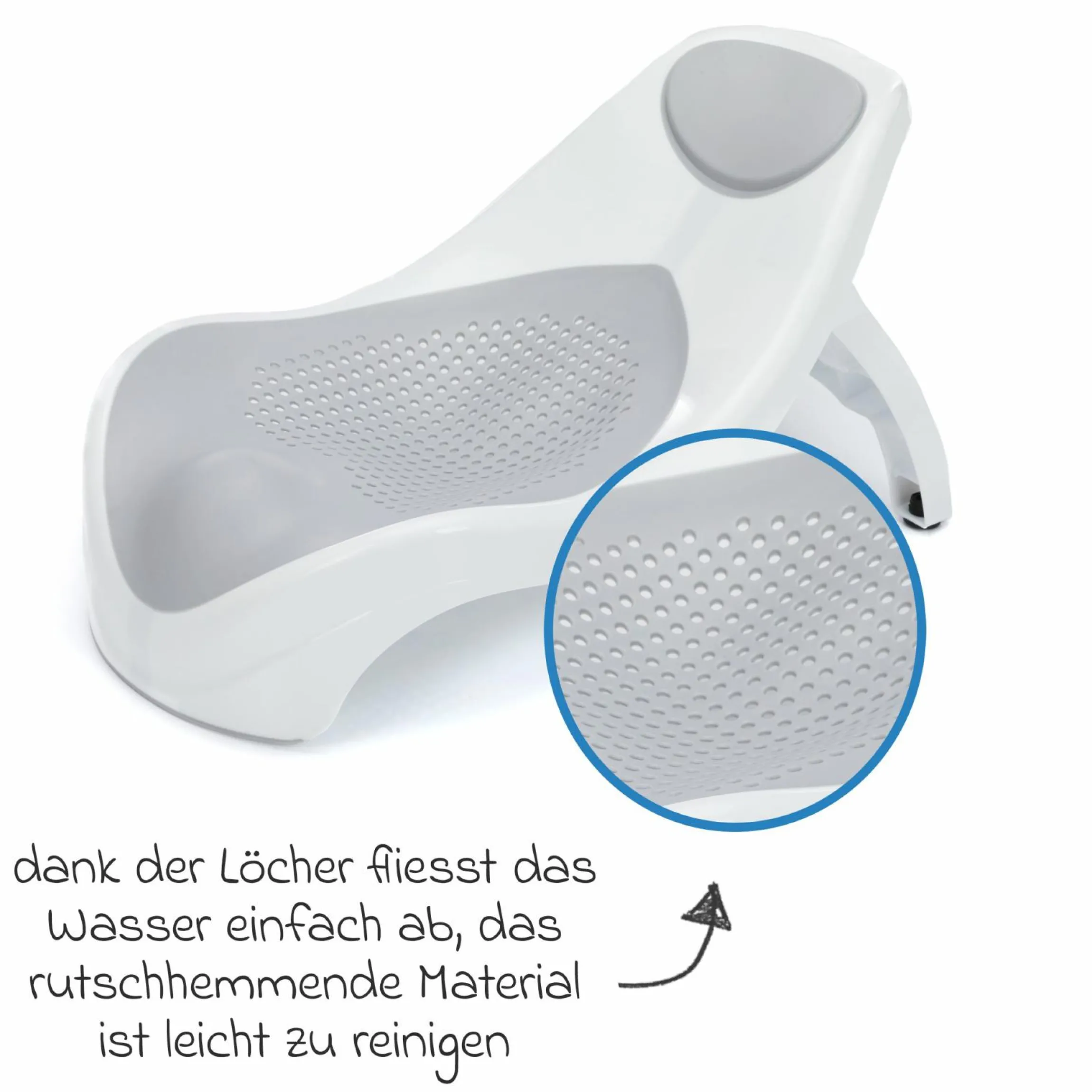 Baby-Badewannensitz Delfin mit ergonomischer Form - Grau