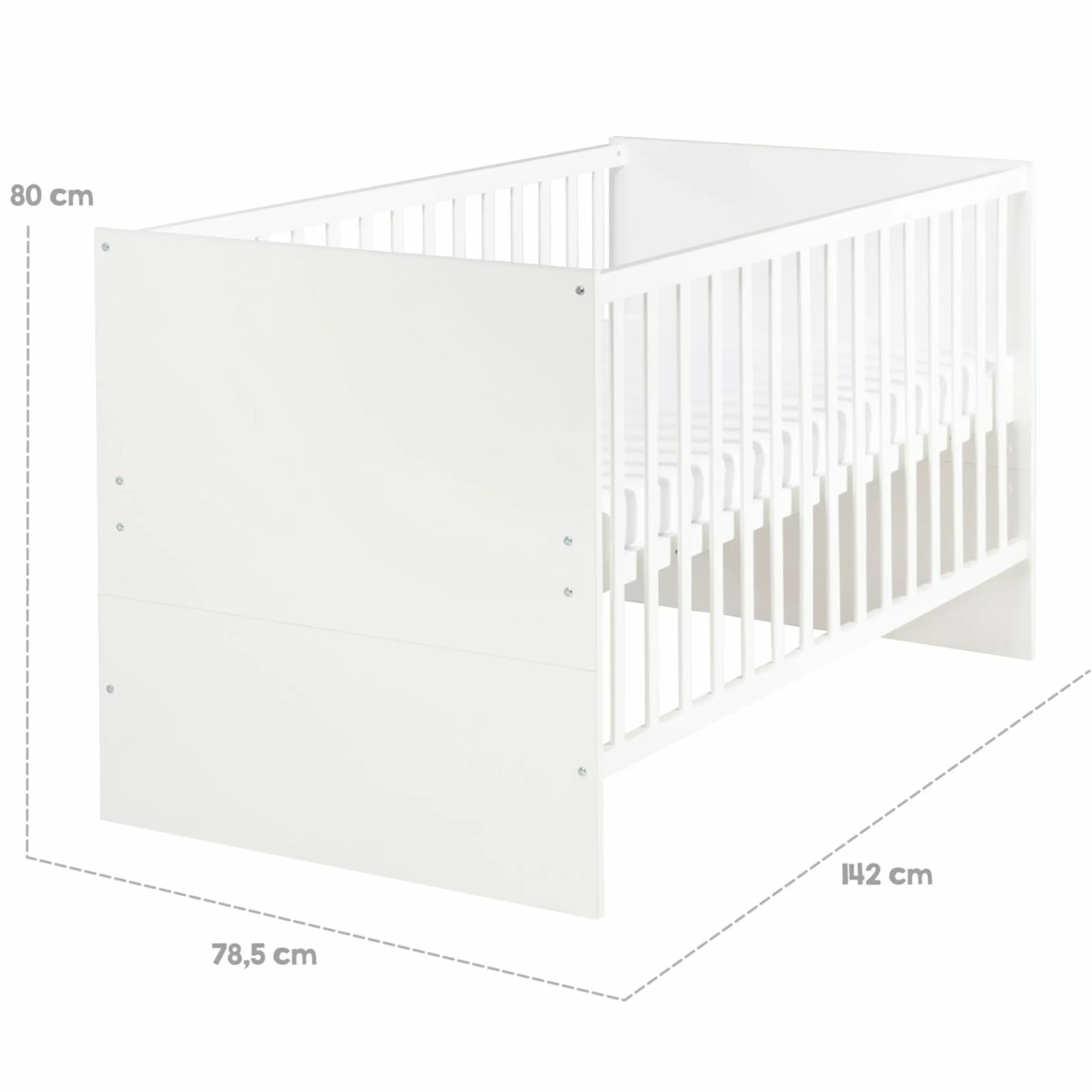 Babybett und Kinderbett Anton mit 3-fach höhenverstellbarem Lattenrost und 3 Schlupfsprossen 70 x 140 cm - Weiß - Kollektion 2024