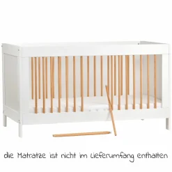 Babybett und Kinderbett Erwin mit 3-fach höhenverstellbarem Lattenrost und 3 Schlupfsprossen 70 x 140 cm - Weiß Gitter Natur