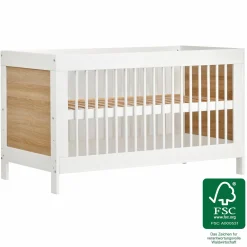 Babybett und Kinderbett Erwin mit 3-fach höhenverstellbarem Lattenrost und 3 Schlupfsprossen 70 x 140 cm - Weiß Eiche