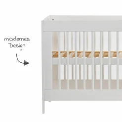 Babybett und Kinderbett Erwin mit 3-fach höhenverstellbarem Lattenrost und 3 Schlupfsprossen 70 x 140 cm - Weiß Eiche