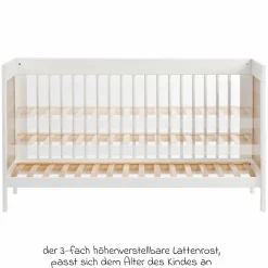 Babybett und Kinderbett Erwin mit 3-fach höhenverstellbarem Lattenrost und 3 Schlupfsprossen 70 x 140 cm - Weiß Eiche