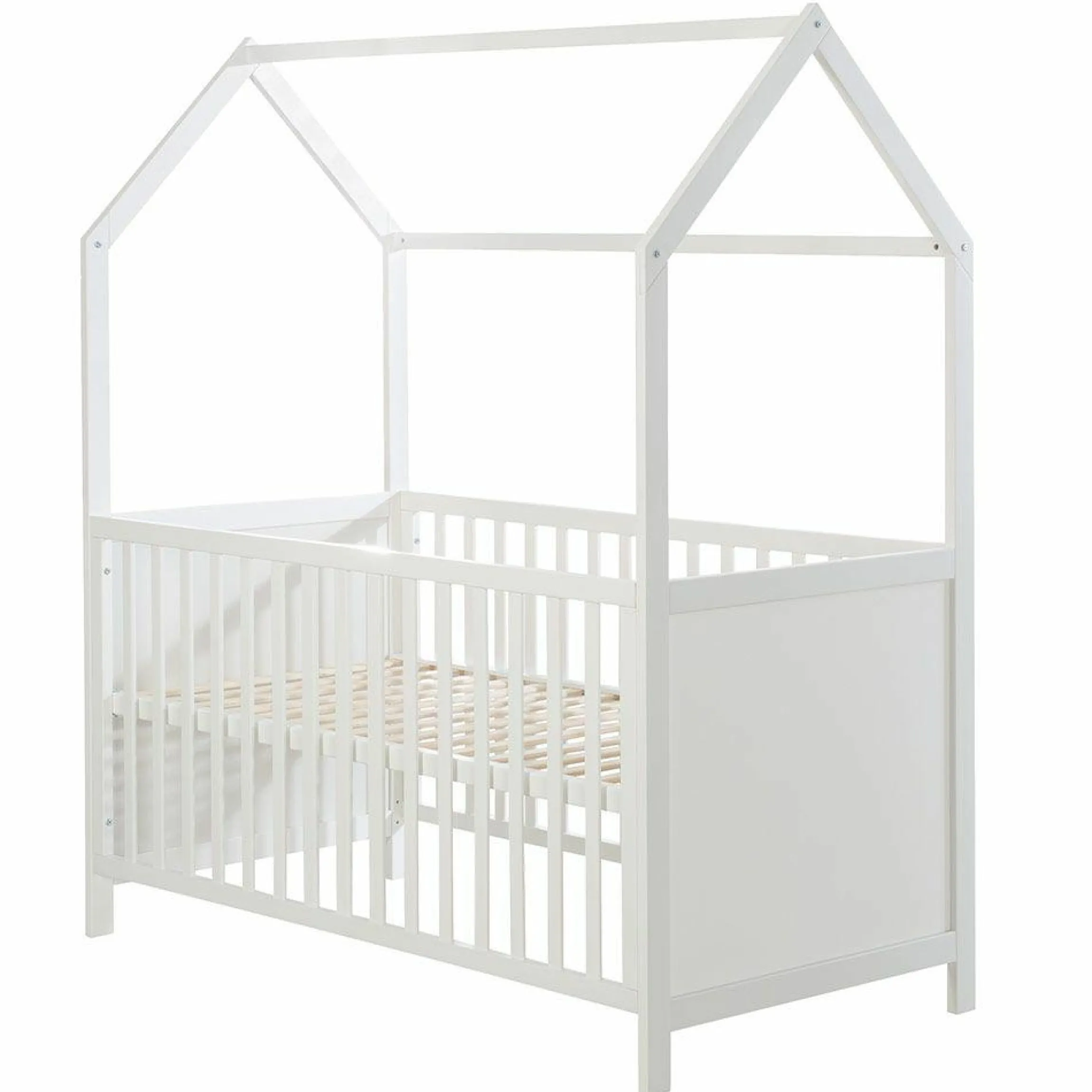 Babybett und Kinderbett in Hausoptik 70 x 140 cm - Weiß