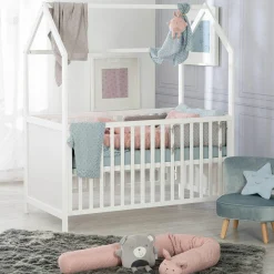 Babybett und Kinderbett in Hausoptik 70 x 140 cm - Weiß