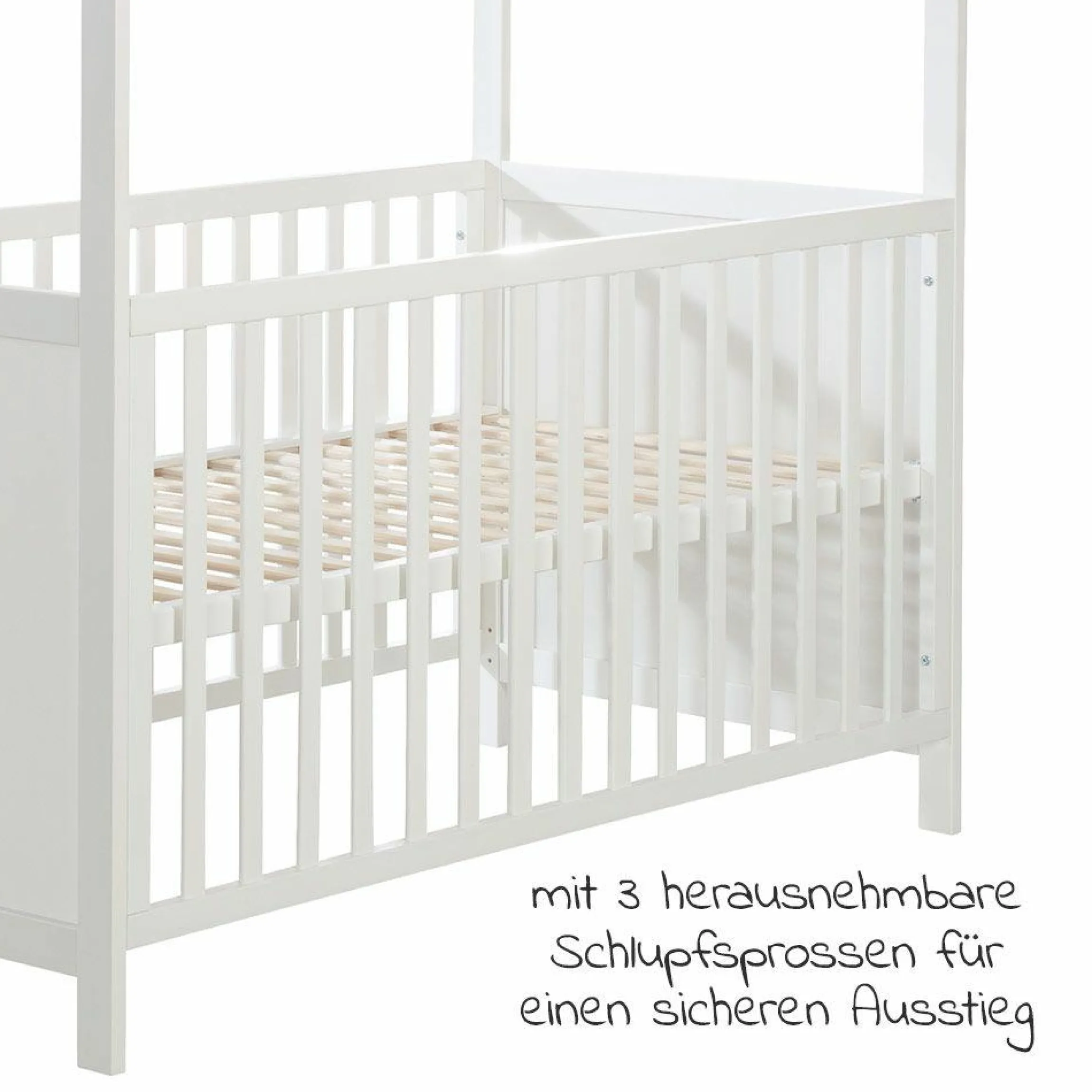 Babybett und Kinderbett in Hausoptik 70 x 140 cm - Weiß