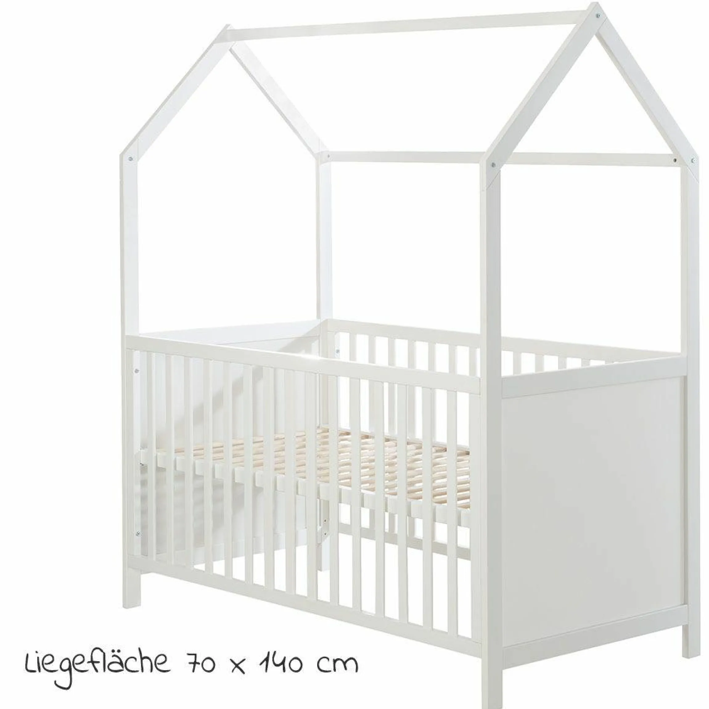 Babybett und Kinderbett in Hausoptik 70 x 140 cm - Weiß