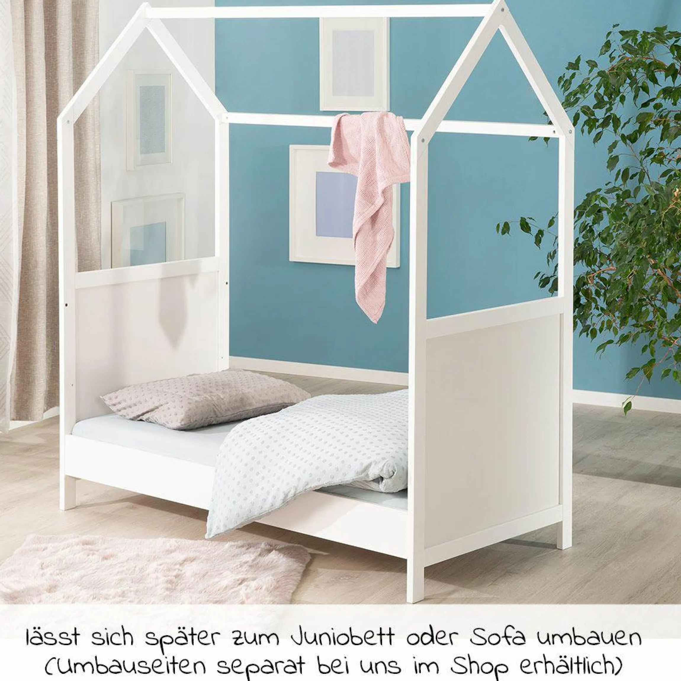 Babybett und Kinderbett in Hausoptik 70 x 140 cm - Weiß