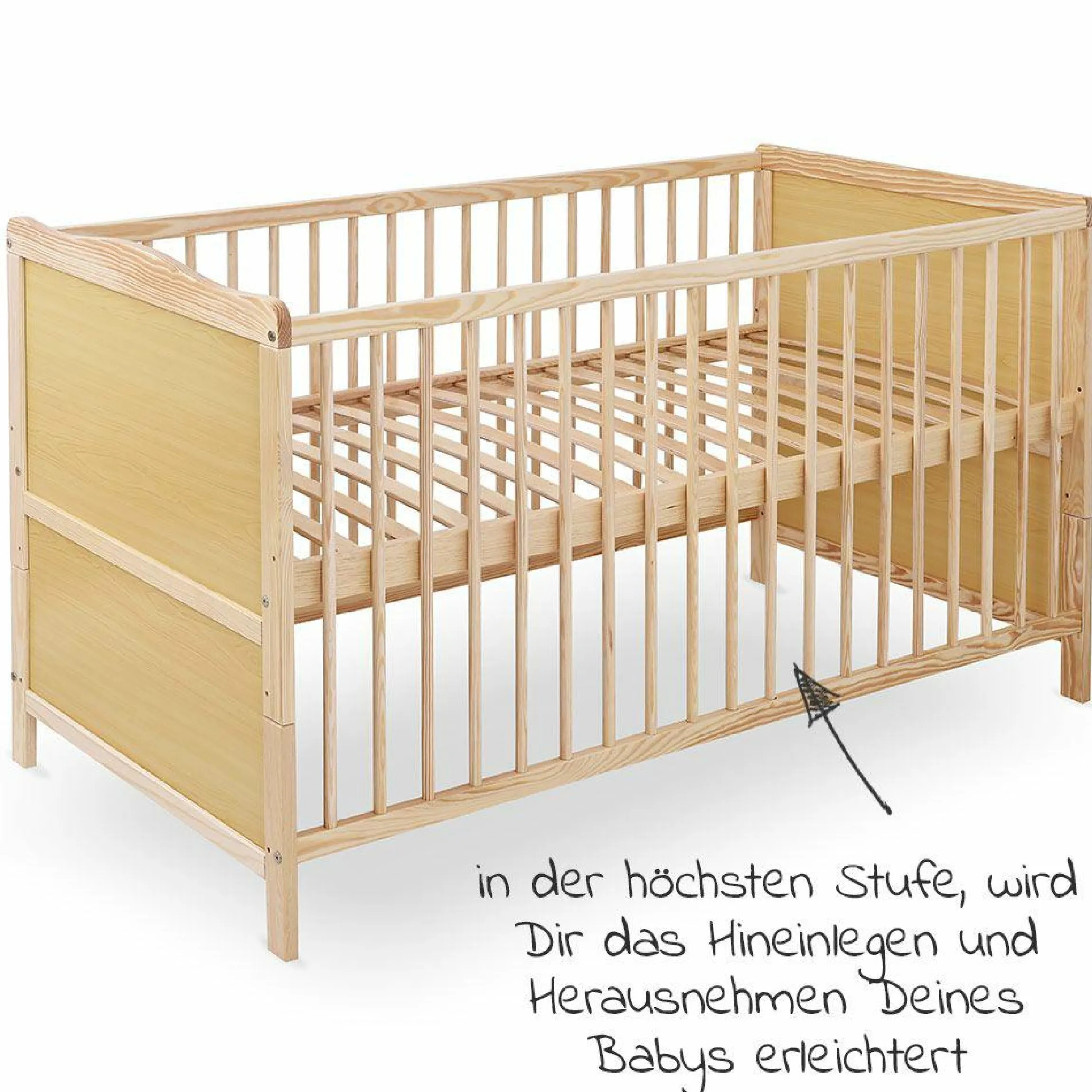 Babybett und Kinderbett Leni 70 x 140 cm - Natur