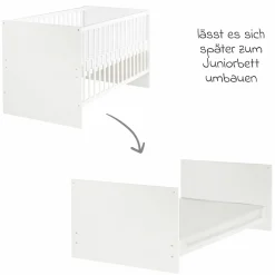 Babybett und Kinderbett Lilo mit 3-fach höhenverstellbarem Lattenrost und 3 Schlupfsprossen 70 x 140 cm - Weiß - Kollektion 2024