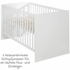 Babybett und Kinderbett Lilo mit 3-fach höhenverstellbarem Lattenrost und 3 Schlupfsprossen 70 x 140 cm - Weiß - Kollektion 2024
