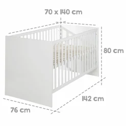 Babybett und Kinderbett Lilo mit 3-fach höhenverstellbarem Lattenrost und 3 Schlupfsprossen 70 x 140 cm - Weiß - Kollektion 2024