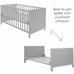 Babybett und Kinderbett mit 3-fach höhenverstellbarem Lattenrost und 3 Schlupfsprossen 70 x 140 cm - Taupe - Kollektion 2024