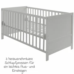 Babybett und Kinderbett mit 3-fach höhenverstellbarem Lattenrost und 3 Schlupfsprossen 70 x 140 cm - Taupe - Kollektion 2024