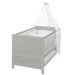 Babybett-Komplett-Set Taupe - inkl. Bettwäsche, Himmel, Nestchen & Matratze 70 x 140 cm - Sternenzauber Grau