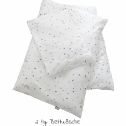 Babybett-Komplett-Set Weiß - inkl. Bettwäsche, Himmel, Nestchen & Matratze 70 x 140 cm - Sternenzauber Grau