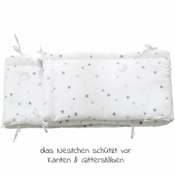Babybett-Komplett-Set Weiß - inkl. Bettwäsche, Himmel, Nestchen & Matratze 70 x 140 cm - Sternenzauber Grau