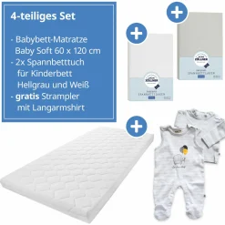 Babybett-Matratze Baby Soft 60 x 120 cm inkl. 2 Spannbettlaken + GRATIS Strampler & Shirt - Let`s have a Party