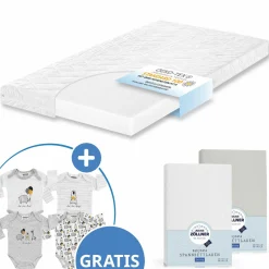 Babybett-Matratze Jan 70 x 140 cm inkl. 2 Spannbettlaken + GRATIS Body 4er Pack - Let`s have a Party