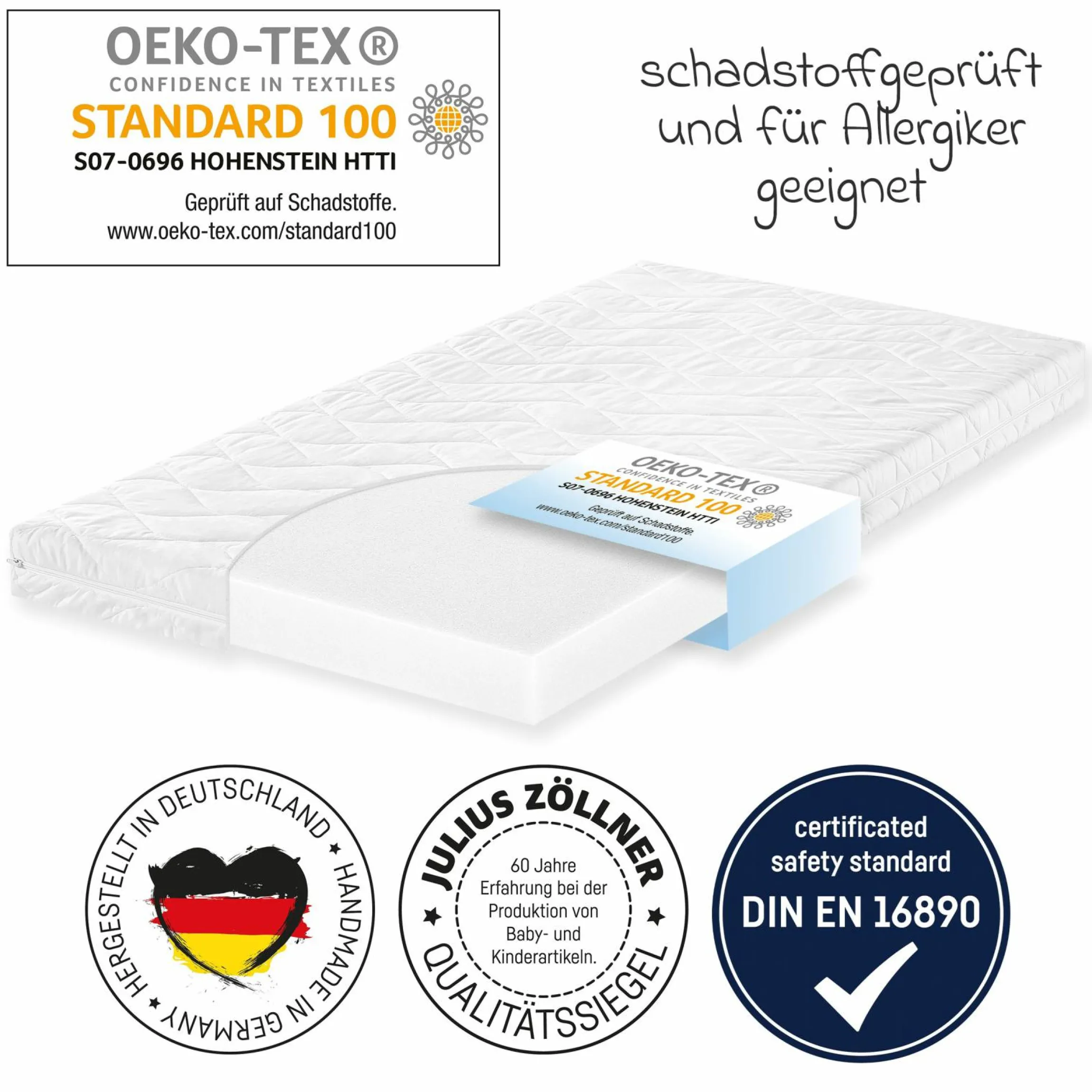 Babybett-Matratze Jan 70 x 140 cm inkl. 2 Spannbettlaken + GRATIS Body 4er Pack - Let`s have a Party