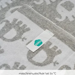 Babydecke 75 x 100 cm in Strickoptik aus Baumwolle - Elefanten - Grau Weiß