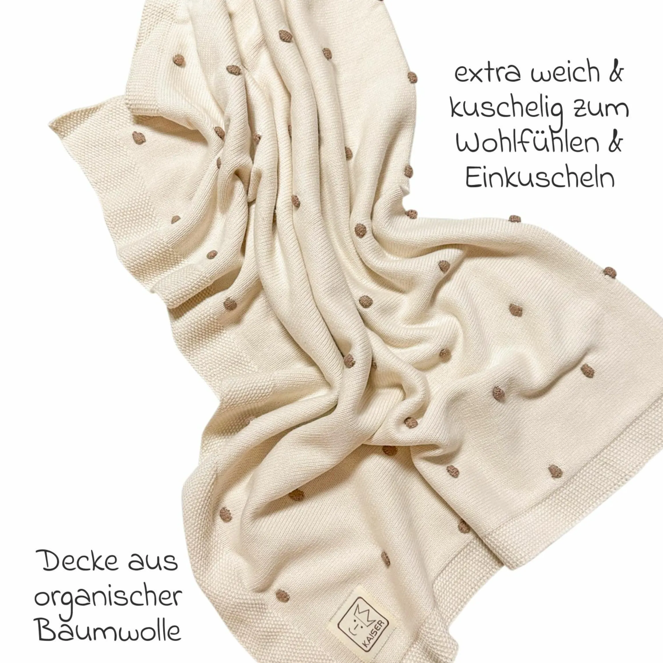 Babydecke Knots in Strickoptik aus 100% Organic Cotton 80 x 100 cm - Creme / Knots Light Brown