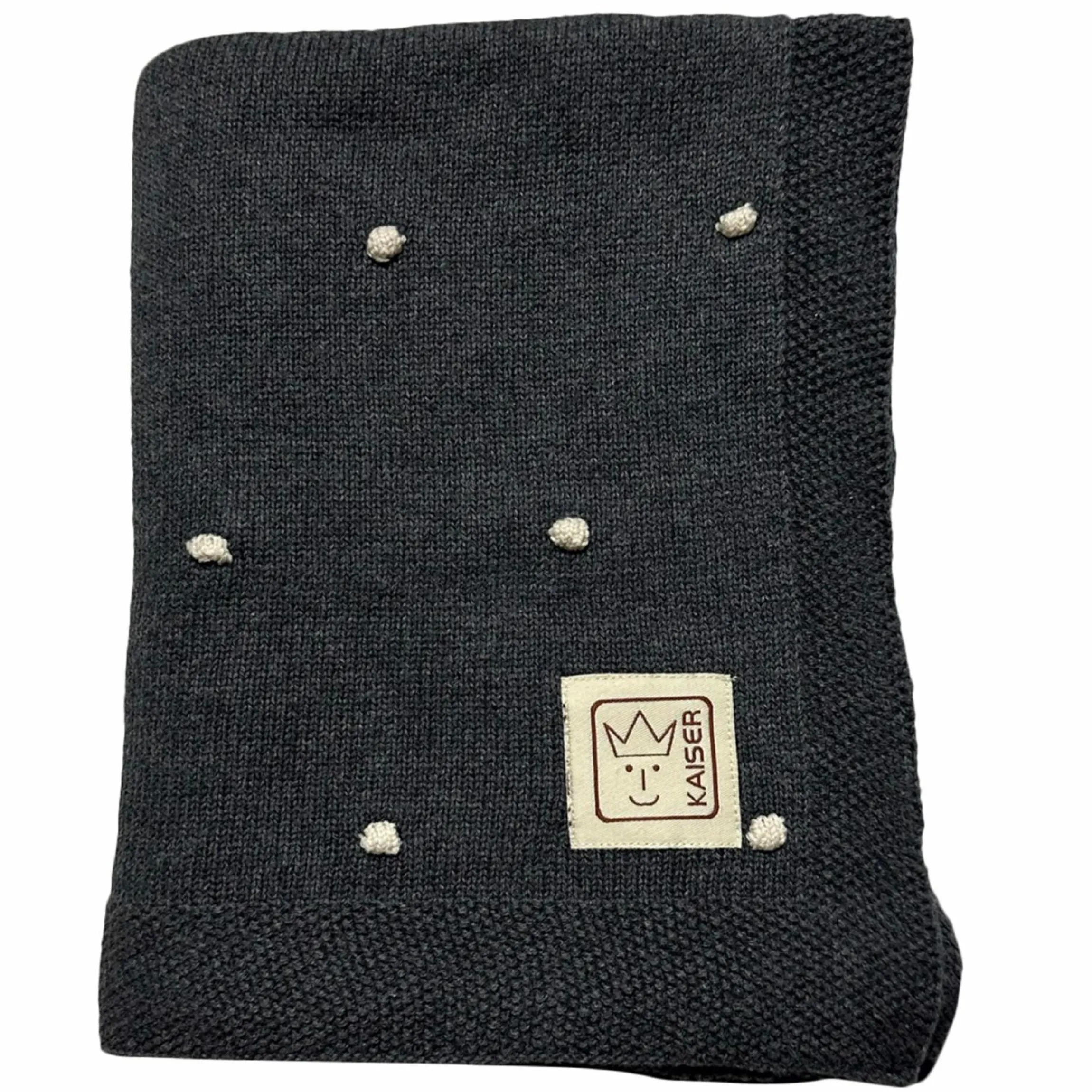 Babydecke Knots in Strickoptik aus 100% Organic Cotton 80 x 100 cm - Dark Grey Melange / Knots Natural