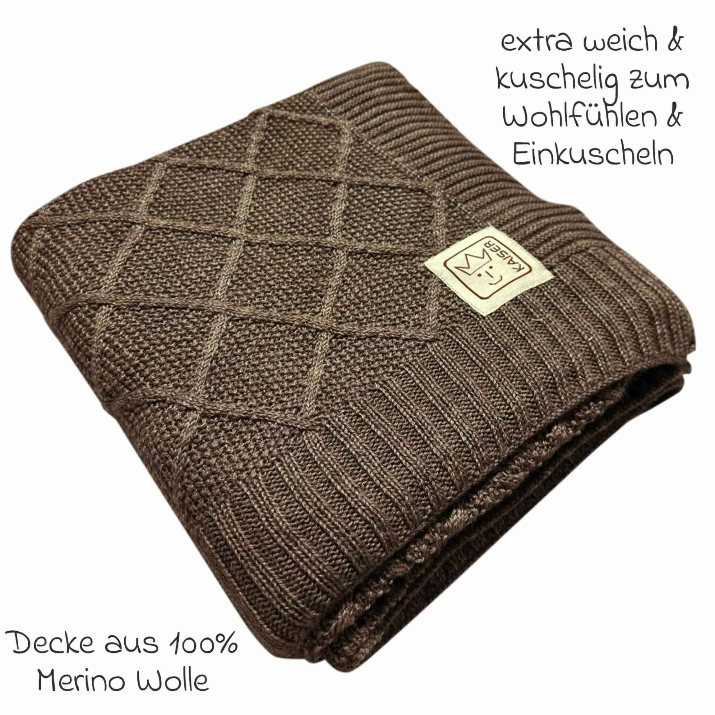 Babydecke Wool in Strickoptik aus 100% Merino Wolle 80 x 100 cm - Latte´