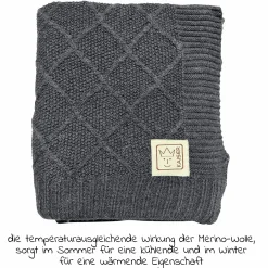 Babydecke Wool in Strickoptik aus 100% Merino Wolle 80 x 100 cm - Graphite