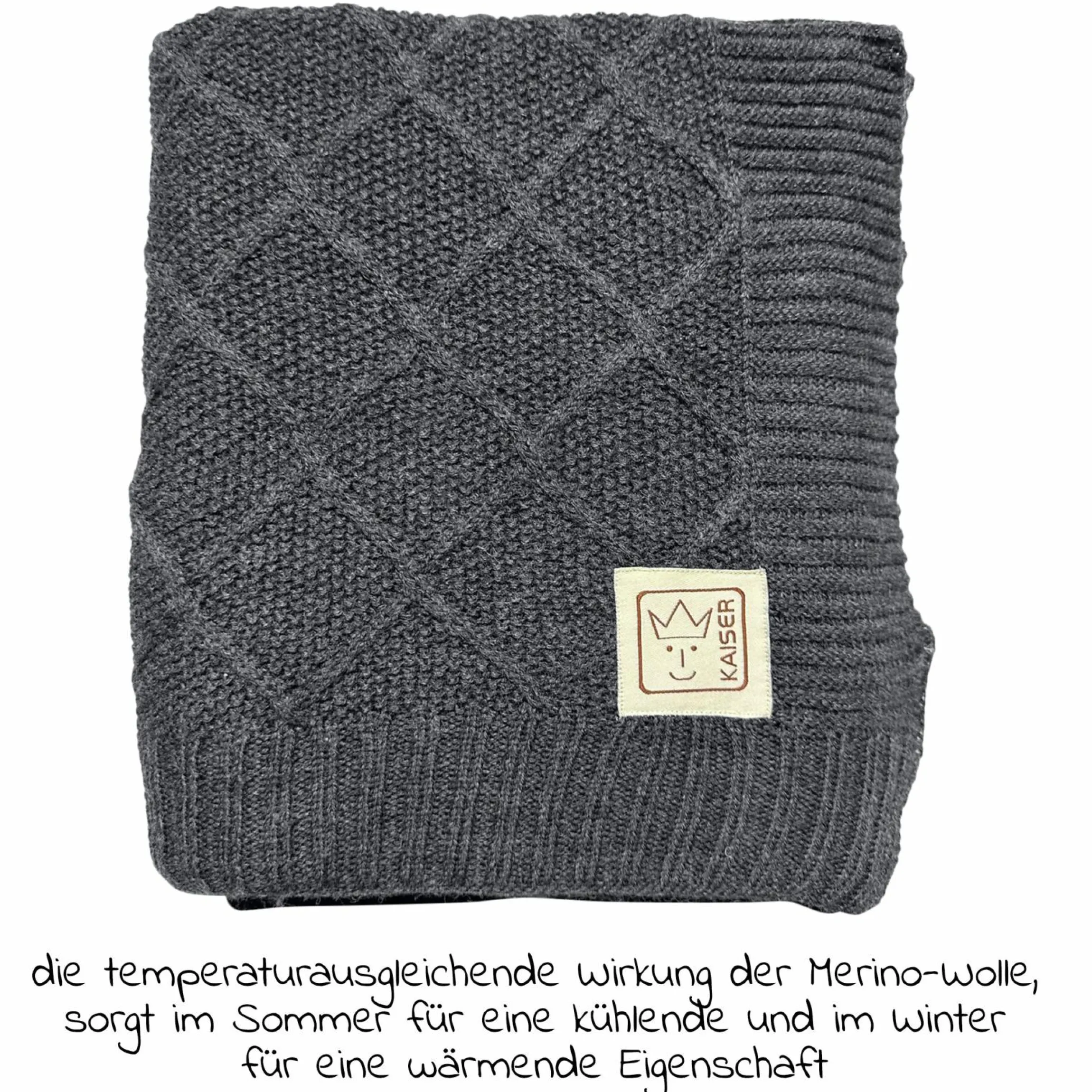 Babydecke Wool in Strickoptik aus 100% Merino Wolle 80 x 100 cm - Graphite