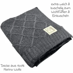 Babydecke Wool in Strickoptik aus 100% Merino Wolle 80 x 100 cm - Graphite